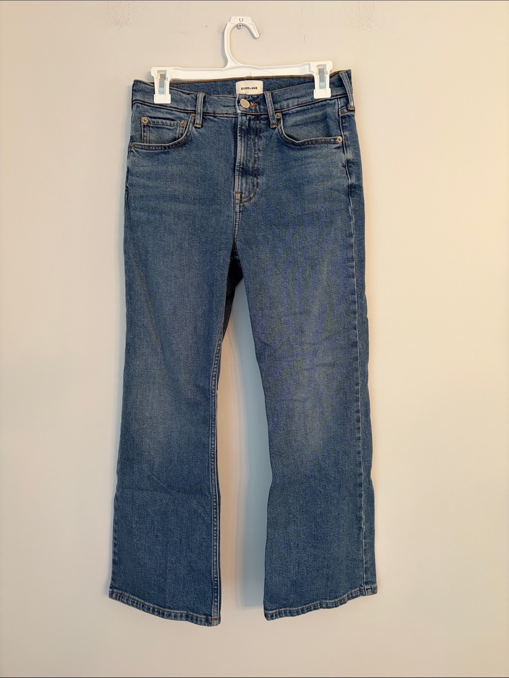 Everlane High Rise Kick Flare Jean in Classic Blue Denim